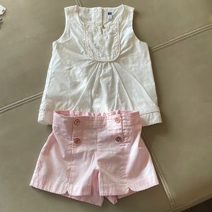 Janie and Jack matching set of Tank blouse and shorts pink w gold button